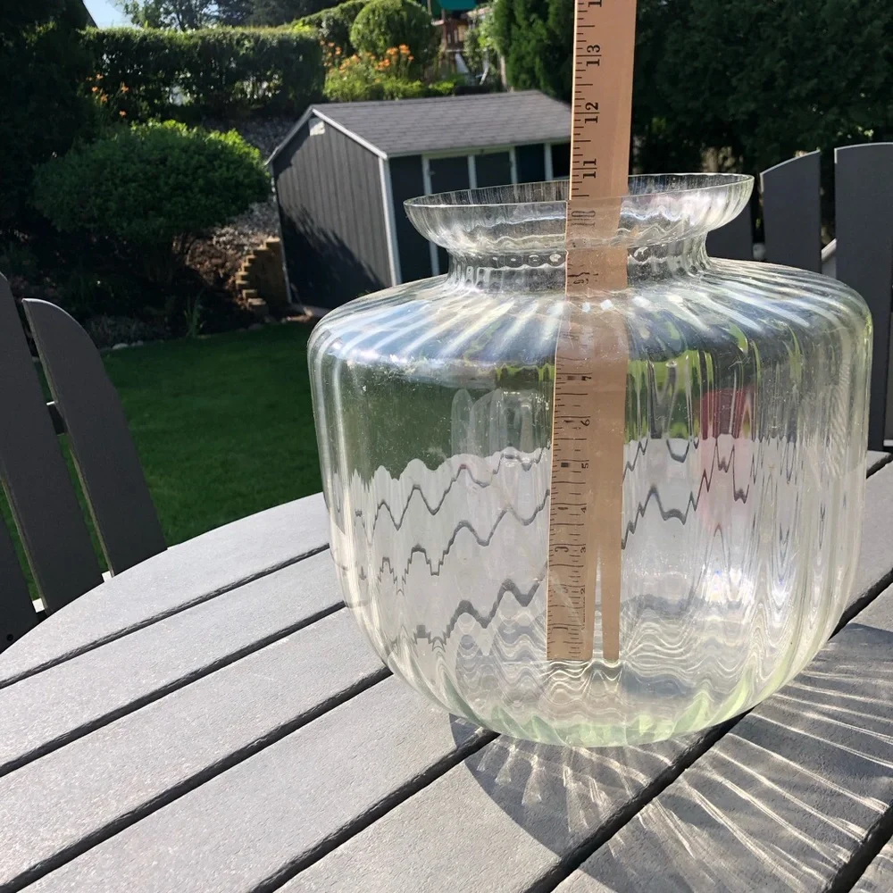 Vintage mid century Clear Ribbed Glass Decorative Vase - Clear